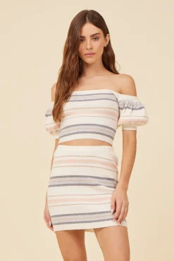 New Tahitian Tide Stripe Sweater Rib Off The Shoulder Top All Tops