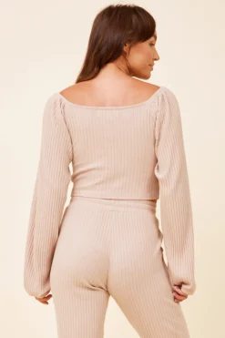 Best Sale Taupe Double Twist Ribbed Long Sleeve Top All Tops
