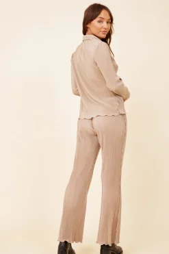 Discount Taupe Lettuce Edge Button Down All Tops