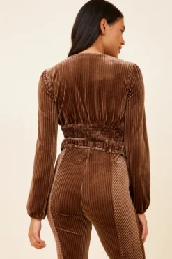 Discount Taupe Velvet Cord Ruched Top All Tops