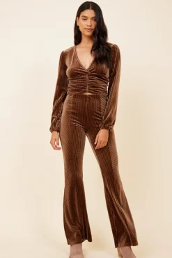 Discount Taupe Velvet Cord Ruched Top All Tops