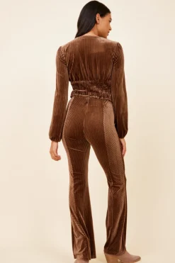 Discount Taupe Velvet Cord Ruched Top All Tops