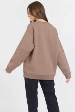 Best Sale Taupe W/ Rose Gold Garment Dye Fleece Crew W/ Glitter Print All Tops|Sweatshirts