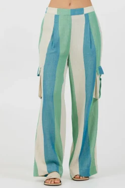 Outlet Teal Green & Metallic Stripe Lightweight Pants All Bottoms