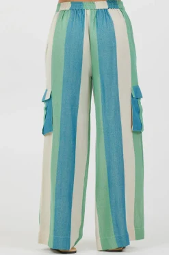 Outlet Teal Green & Metallic Stripe Lightweight Pants All Bottoms