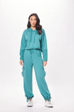 Shop Teal Green Terry Cargo Fleece Hoodie All Tops|Hoodies