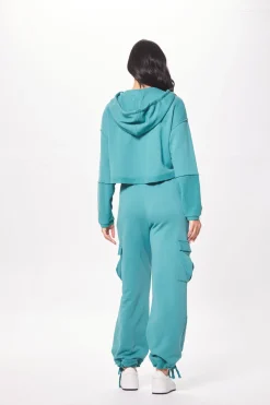 Shop Teal Green Terry Cargo Fleece Hoodie All Tops|Hoodies