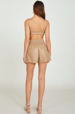 Clearance Toffee Faux Leather Bra Top All Tops