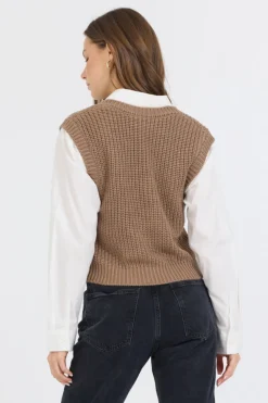 Store Toffee W/ White Twofer Cropped Sweater Vest All Tops|Sweaters