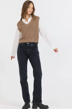 Store Toffee W/ White Twofer Cropped Sweater Vest All Tops|Sweaters