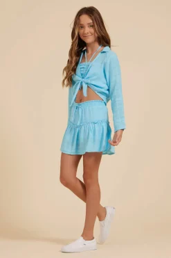 Outlet Tropical Blue Textured Gauze Skort Kids Kids Bottoms
