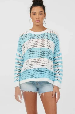 Shop Tropical Turquoise Striped Netted Crewneck All Tops|Sweatshirts