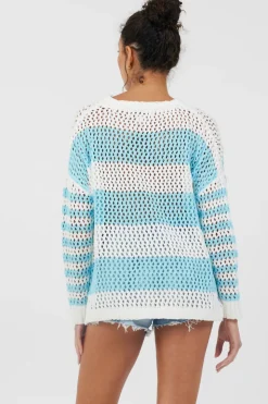 Shop Tropical Turquoise Striped Netted Crewneck All Tops|Sweatshirts