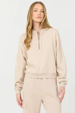 Store Vanilla Cream Cashmere Fleece Quarter Zip All Tops|Hoodies