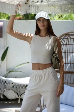 Sale Vanilla Cream Cashmere Fleece Rib Tank All Tops|Tanks