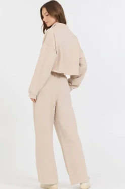 Sale Vanilla Cream Cotton Blend Fleece Quarter Zip Rib Neck All Tops