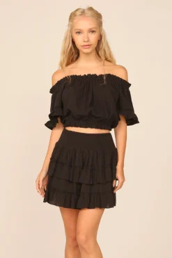 Hot VH X OD - Black Gauze Off The Shoulder Bell Sleeve Top All Tops