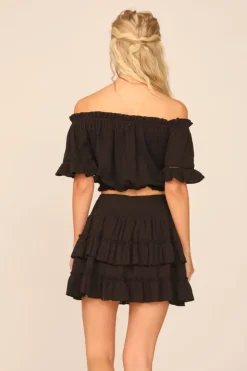 Hot VH X OD - Black Gauze Off The Shoulder Bell Sleeve Top All Tops