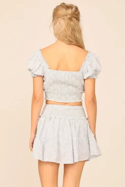 New VH X OD - Chambray Blue W/ Ivory Eyelet Smocked Crop Top All Tops