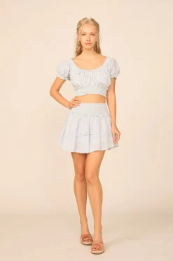 New VH X OD - Chambray Blue W/ Ivory Eyelet Smocked Crop Top All Tops