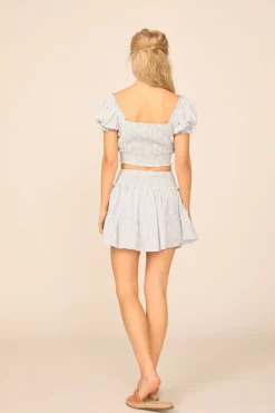 New VH X OD - Chambray Blue W/ Ivory Eyelet Smocked Crop Top All Tops