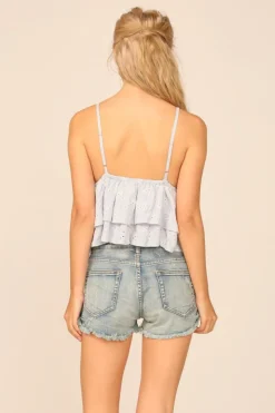 Online VH X OD - Chambray Blue W/ Ivory Eyelet Ruffle Tank Top All Tops|Tanks