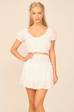 Hot VH X OD - White Eyelet Smocked Crop Top All Tops