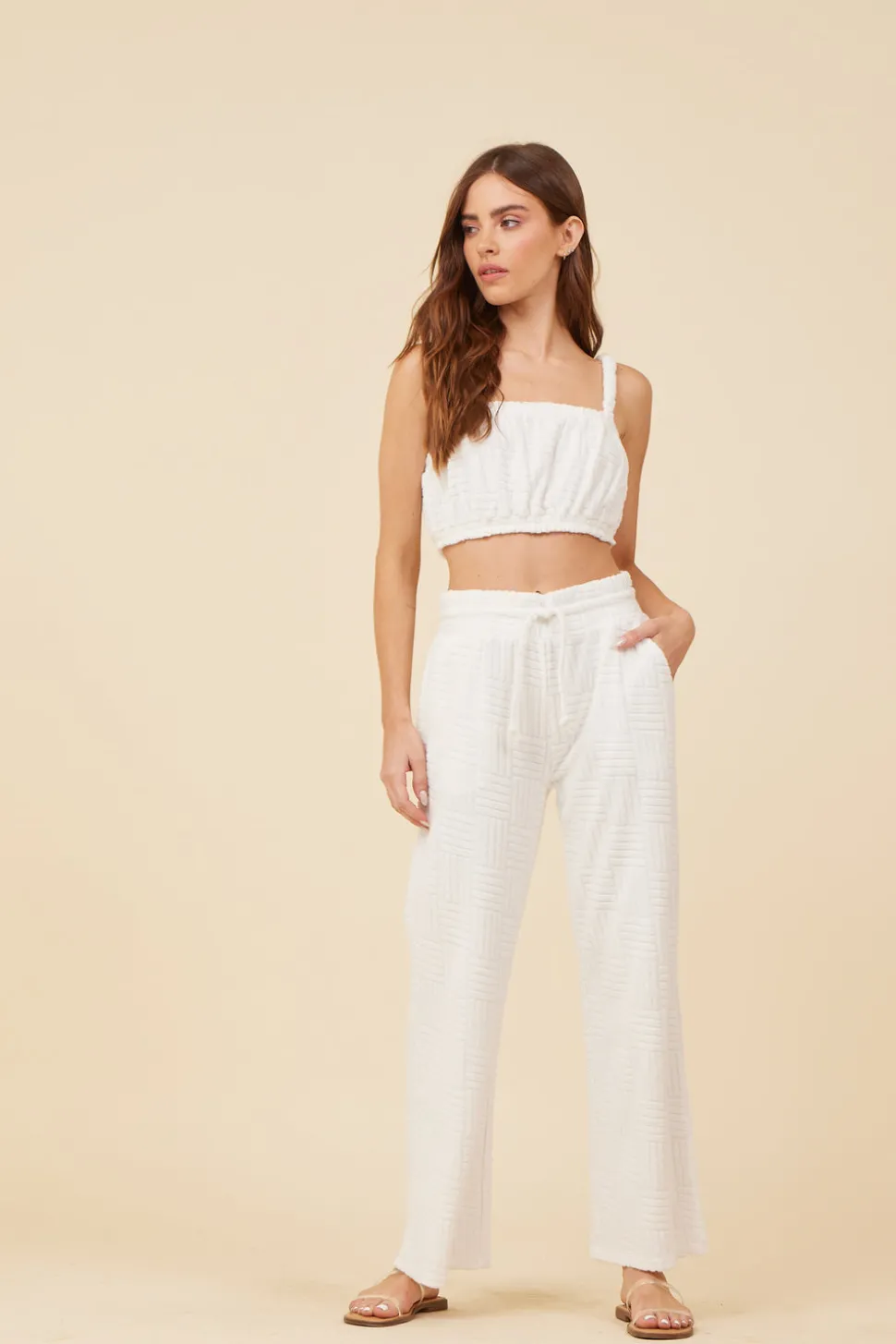 New Warm White Corded Terry Cropped Tank All Tops