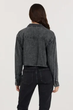 Hot Washed Black Cropped Pocket Detail Shirt All Tops