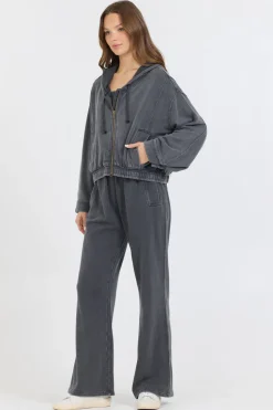 Best Sale Washed Charcoal Garment Dye French Terry Zip Up Hoodie All Tops|Hoodies