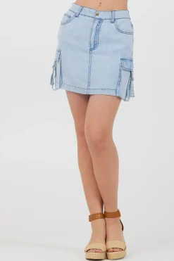 Flash Sale Washed Denim Tencel Cargo Pocket Skirt All Bottoms