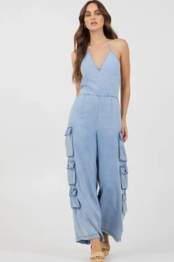 Discount Washed Denim Tencel Jumpsuit Jumpers/ Rompers