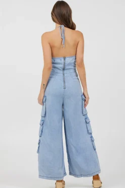 Discount Washed Denim Tencel Jumpsuit Jumpers/ Rompers
