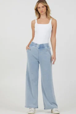 Shop Washed Denim Terry Fleece Pant All Bottoms