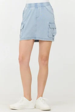 Flash Sale Washed Denim Terry Fleece Cargo Skirt All Bottoms