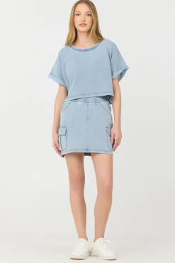 Flash Sale Washed Denim Terry Fleece Cargo Skirt All Bottoms
