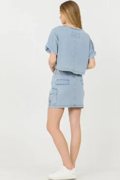 Flash Sale Washed Denim Terry Fleece Cargo Skirt All Bottoms
