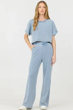 Sale Washed Denim Terry Fleece Cropped Shirt All Tops
