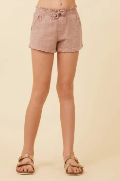 Cheap Washed Mauve Texture Elastic Waist Shorts Kids Kids Bottoms