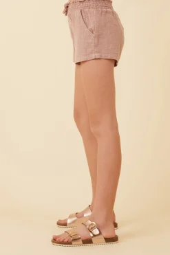 Cheap Washed Mauve Texture Elastic Waist Shorts Kids Kids Bottoms
