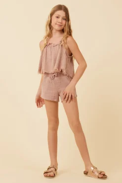 Cheap Washed Mauve Texture Elastic Waist Shorts Kids Kids Bottoms