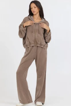 Store Washed Mocha Garment Dye French Terry Zip Up Hoodie All Tops|Hoodies