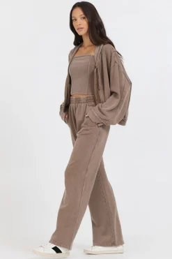 Store Washed Mocha Garment Dye French Terry Zip Up Hoodie All Tops|Hoodies