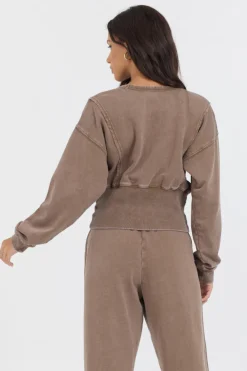 Hot Washed Mocha Garment Dye French Terry Corset Crew All Tops
