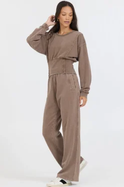 Hot Washed Mocha Garment Dye French Terry Corset Crew All Tops