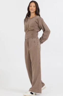 Hot Washed Mocha Garment Dye French Terry Corset Crew All Tops
