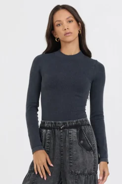 Cheap Washed Mountain Seamless Mock Neck Top All Tops
