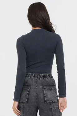 Cheap Washed Mountain Seamless Mock Neck Top All Tops