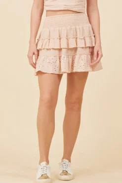 Cheap Washed Nude Gauze Eyelet Embroidered Skirt All Bottoms