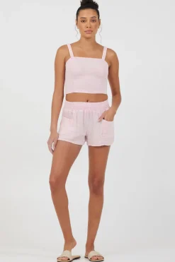 Hot Washed Pink Gauze Cropped Tank All Tops|Tanks